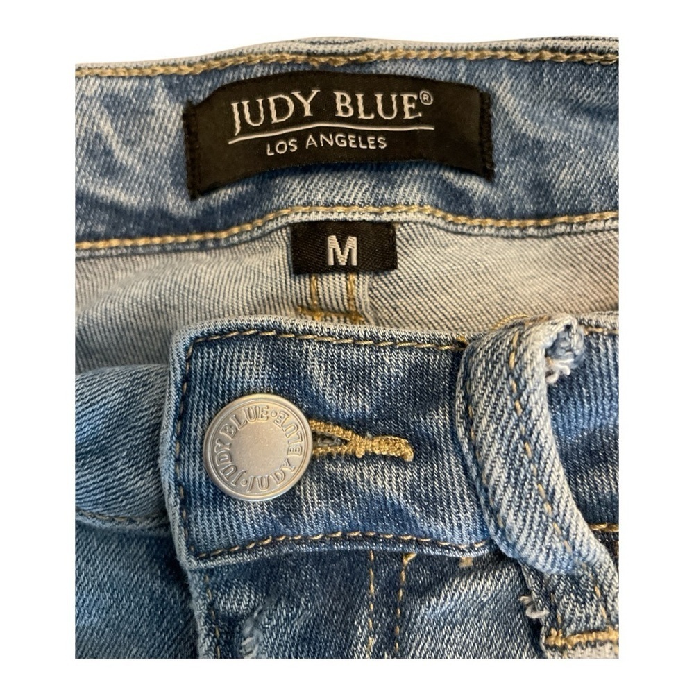 Judy Blue Light Blue Distressed Jean Shorts with crochet accents - Picture 4 of 6